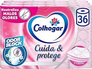 Colhogar, Cuida&Protege 3 x 12, Papel Higiénico con tecnología Odor Block, neutraliza malos olores, Paquete con 36 Rollos, 3 Capas, rollos color rosa y con una fragancia fresca