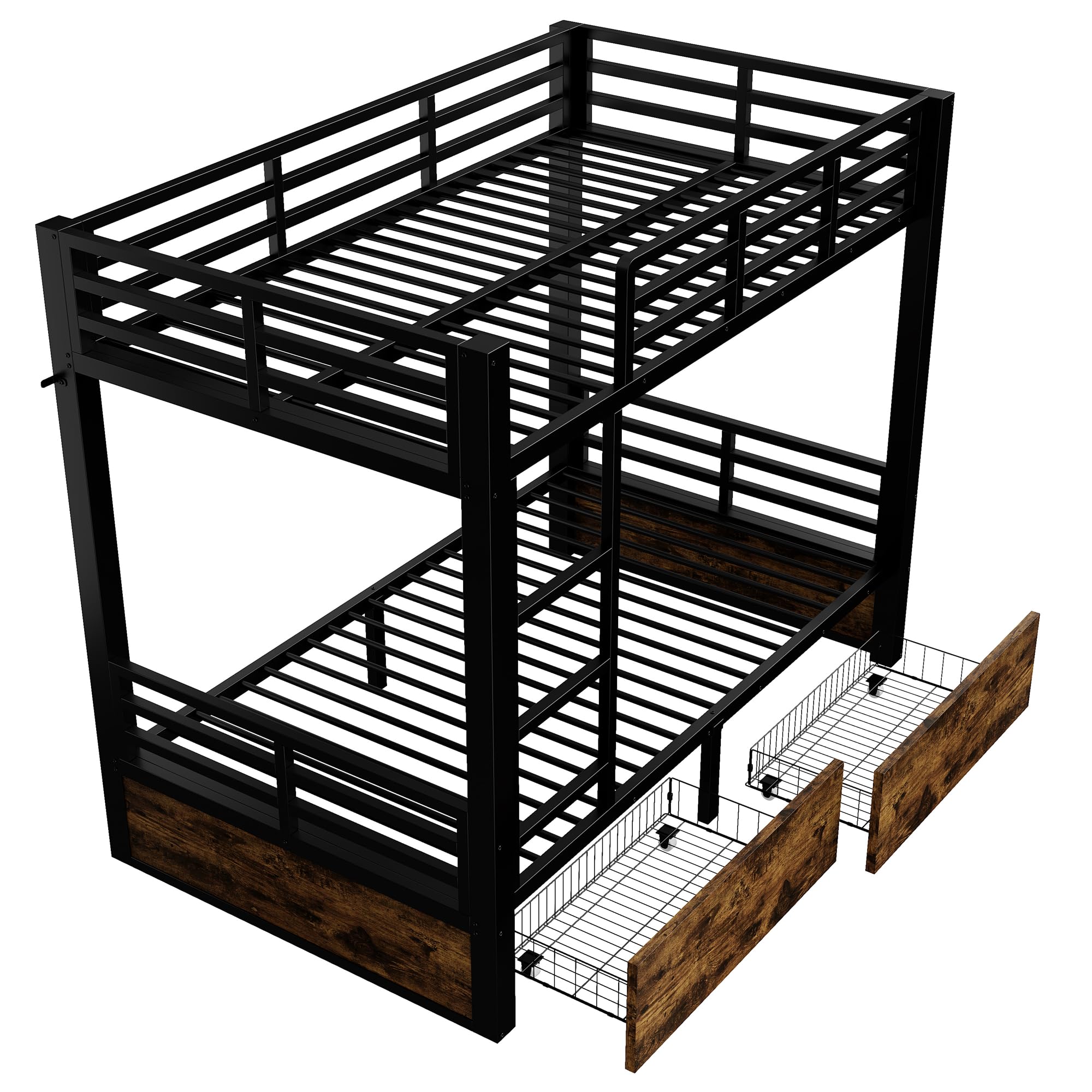 Azkoeesy Litera para dormitorio de metal resistente, 200 x 90 cm, con 2 cajones, escalera de metal resistente y barandilla de seguridad para adolescentes y adultos (90 x 200, negro)