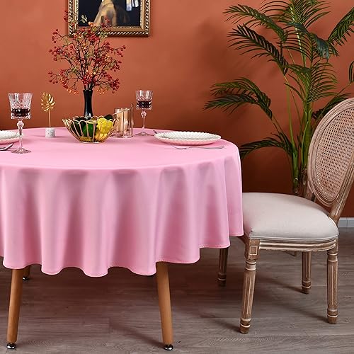 MEANMOY Mantel redondo resistente al agua y a las manchas color rosa de 210 GSM para mesa circular  Mantel sólido pequeño de 48 pulgadas en tela de