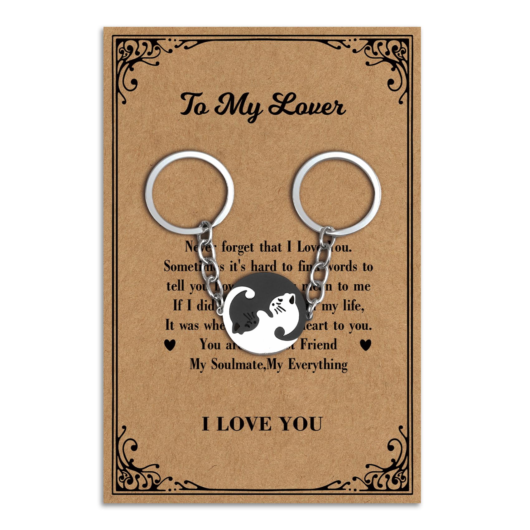 Valentines Day Gifts for Girlfriend Boyfriend 2pcs Romantic Matching Cat Keychain with Love Note Card Anniversary Wedding Birthday Christmas Gift for Wife Wifey Husband Fiance Fiancée