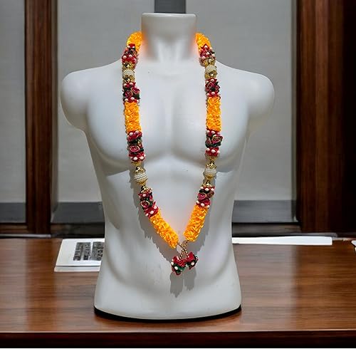 Miniatura 8 de Guirnalda de flores artificiales para Diwali Puja Idol Dios adoración artículos 21 pulgadas, Cinta, Sin gemas.