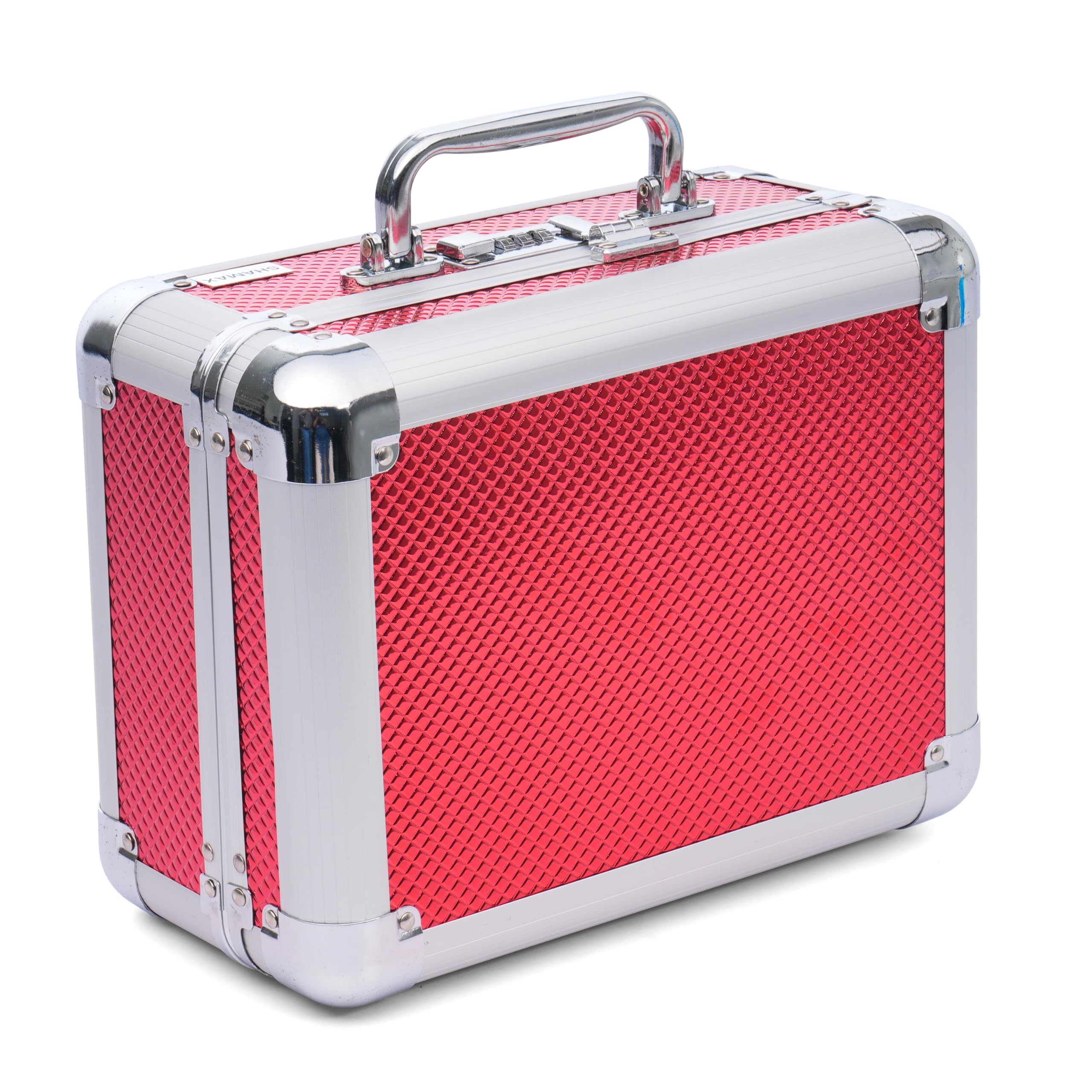 SHAMAX® Hard Shell Cosmetic Organizer Makeup Train Case with Combination Lock and Mirror - Portable Beauty Organizer, Travel-Friendly (29×22×15 cm) Red 4