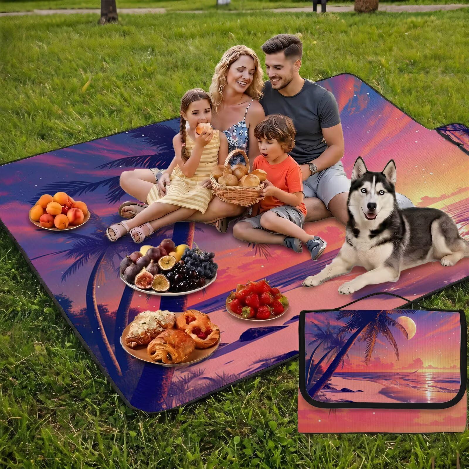 Coperta de Picnic 150x200 cm, Luna Manta Picnic Impermeable Anti-Sabbia Manta de Playa Pieghevole, Outdoor Picnic Blanket per Spiaggia, Camping, Giardino, Trekking - spiaggia (6) UZ-967
