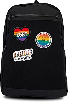 Unisex Large Black Backpack with LGBT Sticker & Patches Area, Ideal for Laptop, Travel & Work, Includes 3 Rainbow Flag and Pride Stickers and Patches