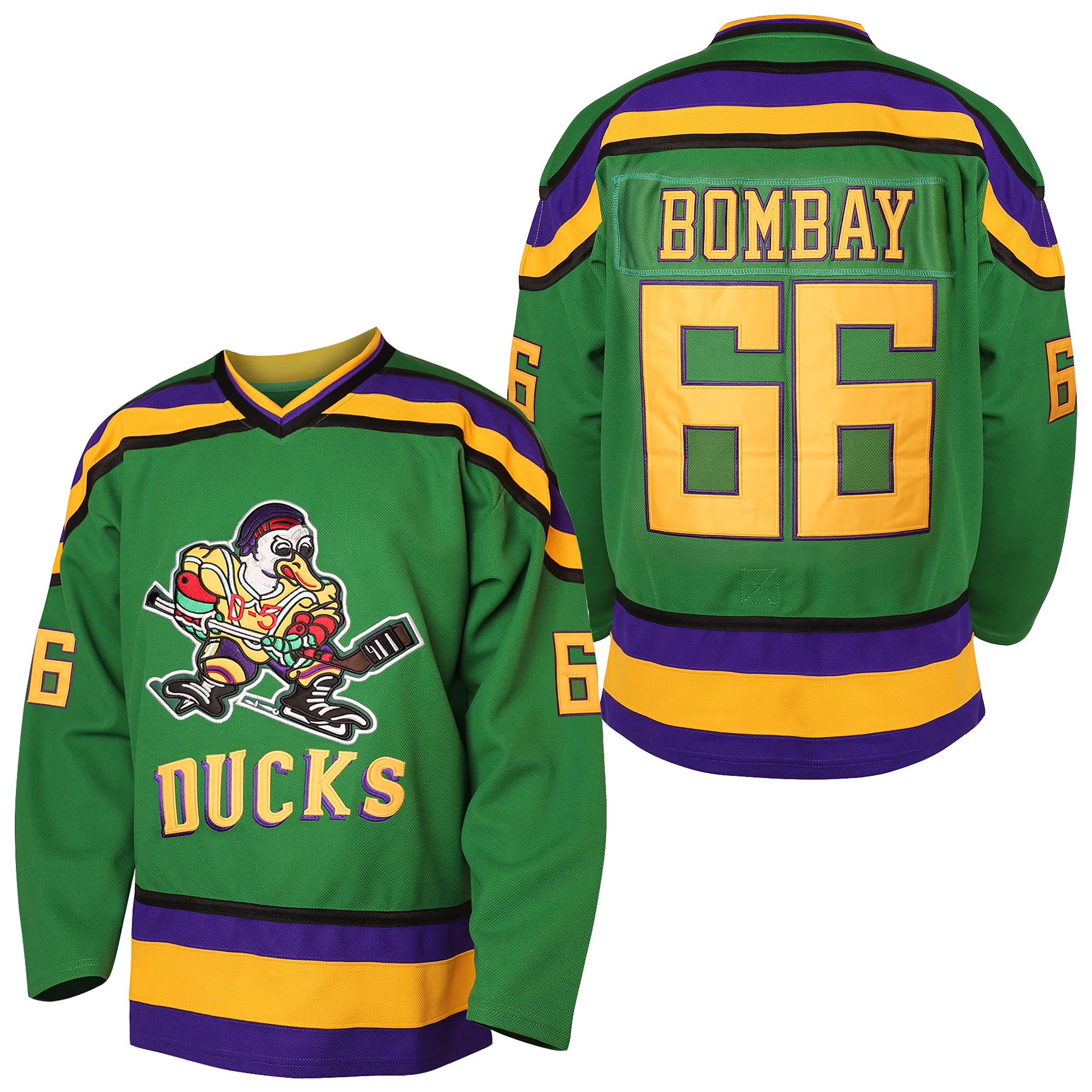 Mighty Ducks Jersey #96 Charlie Conway #99 Adam Banks #33 Greg Goldberg #66 Gordon Bombay Movie Hockey Jersey White Green