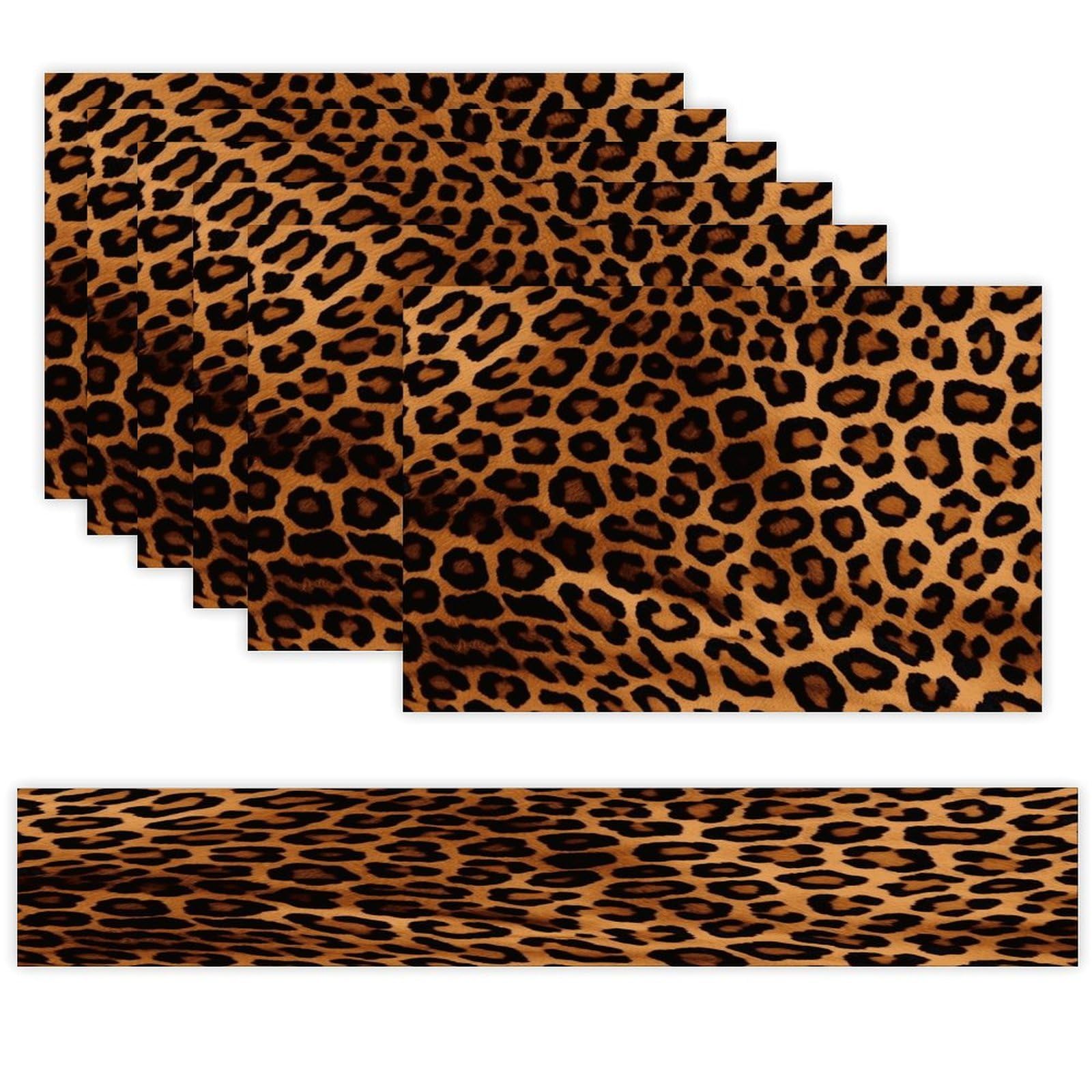 Cool Cheetah Leopard Table Runner and Placemats Set of 6 for Kitchen Washable Table Mats Heat Resistant Place Mats Non-Slip Place Mat Wipeable Placemat(6 Placemats+1 Table Runner)