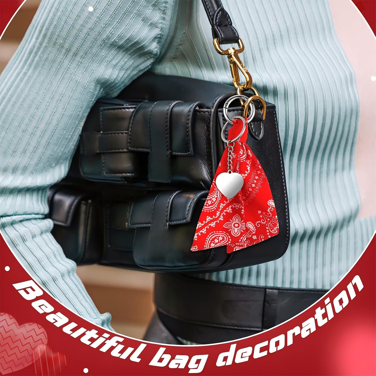 Remuuly Bag Charm for Women Western Bandana Bow Pearl Heart Charm Fashion Hip Hop Punk Bags Charms for Bag Tote Accessories