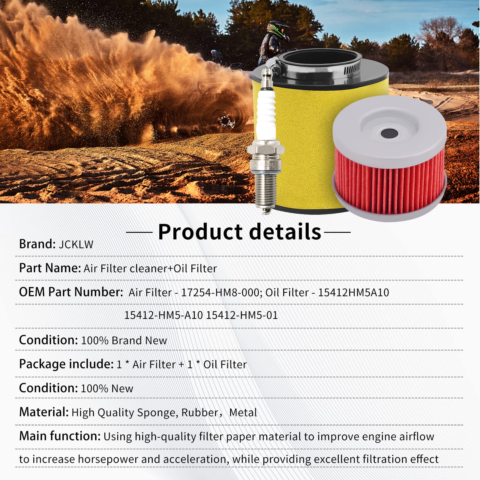Amazon.com: JCKLW Air Filter 17254-HM8-000 Oil Filter Spark Plug