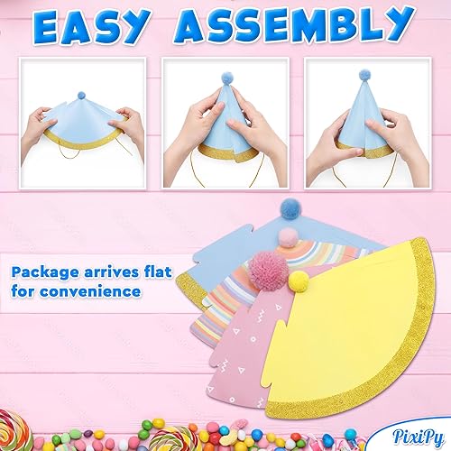 Miniatura 7 de Sombreros de fiesta de cumpleaños, 10 coloridos sombreros de celebración en forma de cono para fiestas memorables, divertidos suministros y