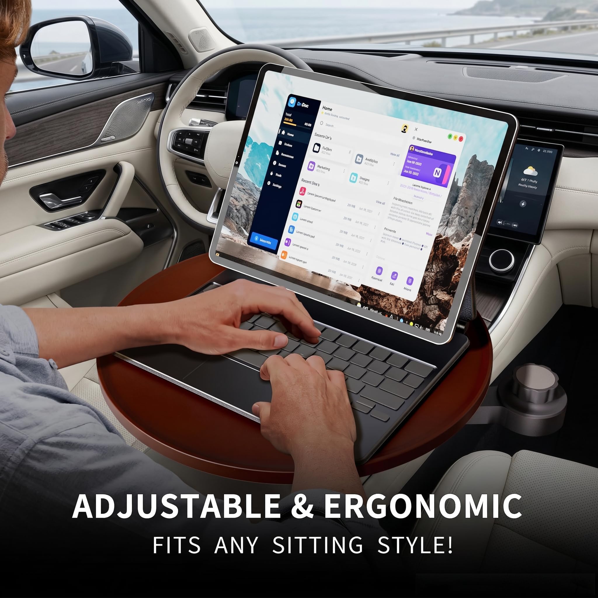 Car Steering Wheel Laptop Tray 360° Rotatable Cup Holder Desk