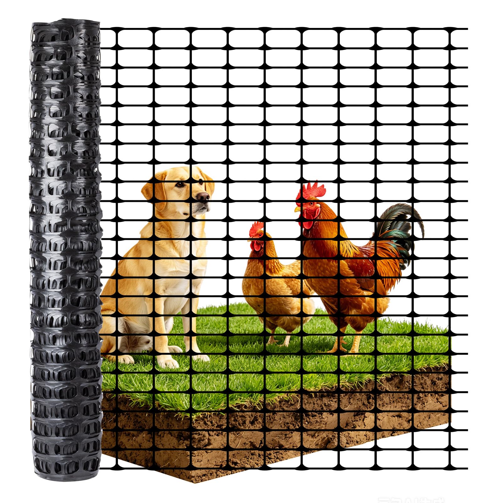 Mobiler Begrenzungszaun 100 cm hoch – 30 m Steckzaun mit 25 Pfählen, ohne Strom, engmaschig, grün | Hunde- & Hühnerzaun, Campingzaun
