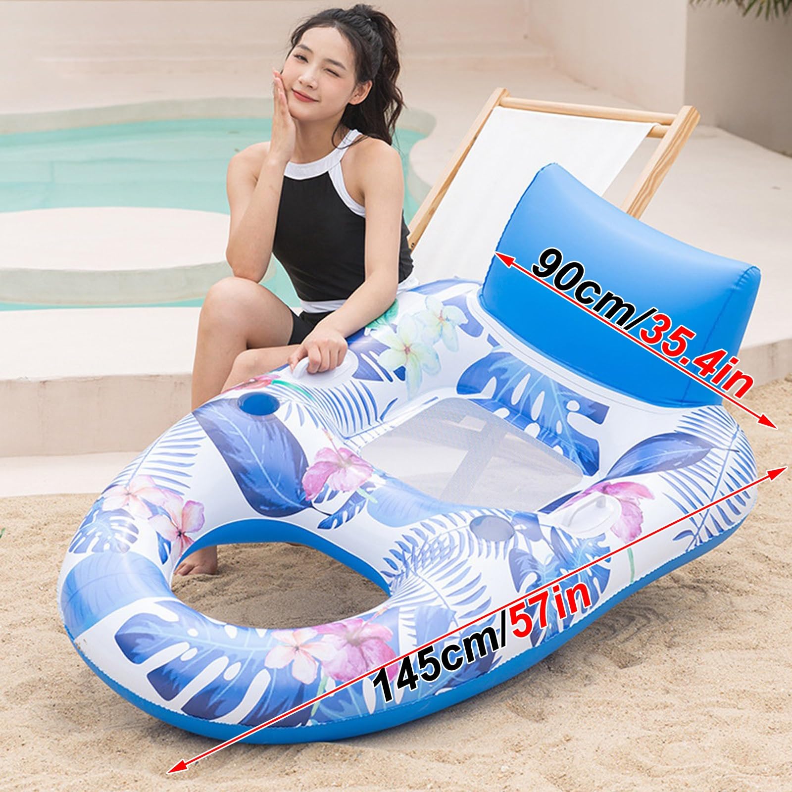 Matelas Gonflable Piscine, Transat Gonflable | Avec Porte-gobelet et Dossier Ergonomique, Fond en Filet, pour une Fête sur la Plage