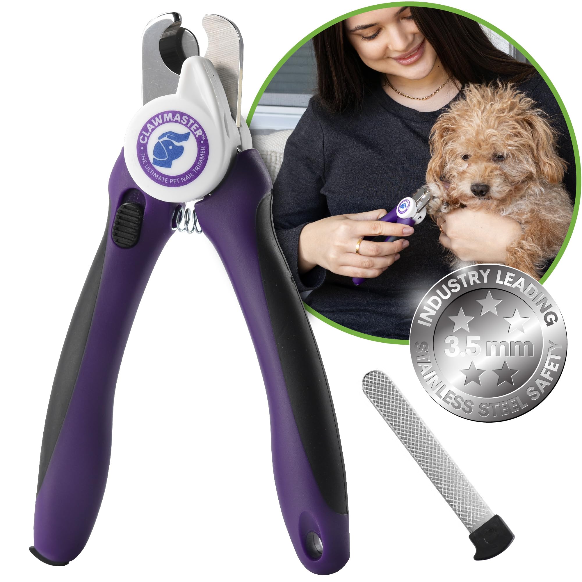 Claw Master - Cortaúñas para mascotas, LED brillante, duradero, preciso y seguro, herramienta de aseo para perros, gatos y otras mascotas con hoja de acero inoxidable de 3.5 mm y protector de