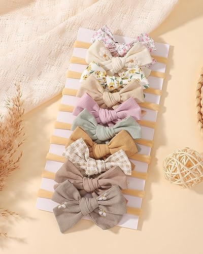 Miniatura 3 de doboi 10 unidades diademas para bebé niña, lazos de cabello de nailon, algodón y lino, accesorios de cabello hechos a mano finos para recién