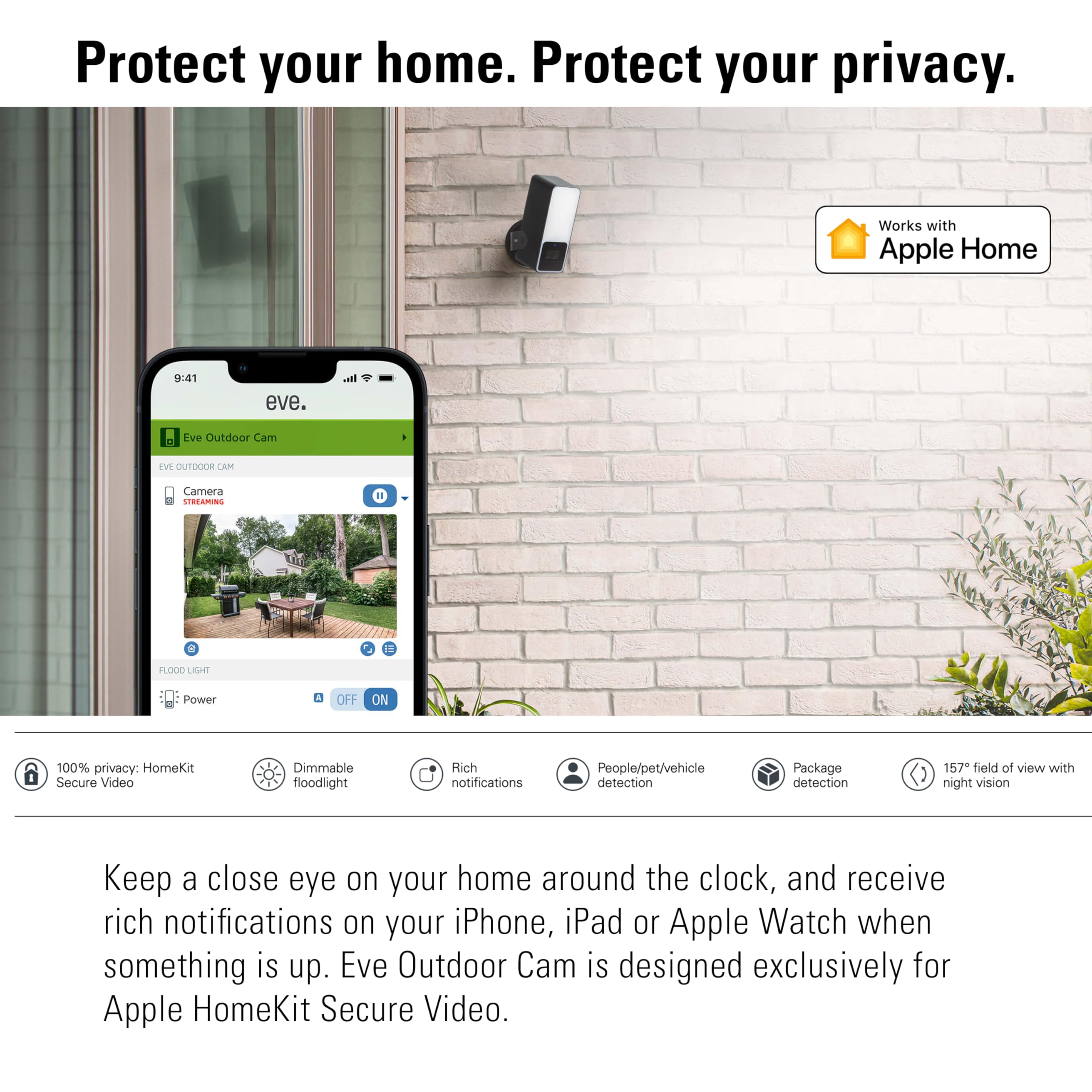 Eve Outdoor Cam – Secure Floodlight Camera 1080p Night Vision - Dettaglio