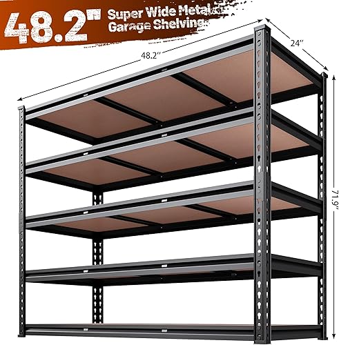 Miniatura 2 de REIBII Estantería de garaje de 48.2 pulgadas de ancho, estantes de almacenamiento con carga de 3000 libras, estantería de garaje ajustable