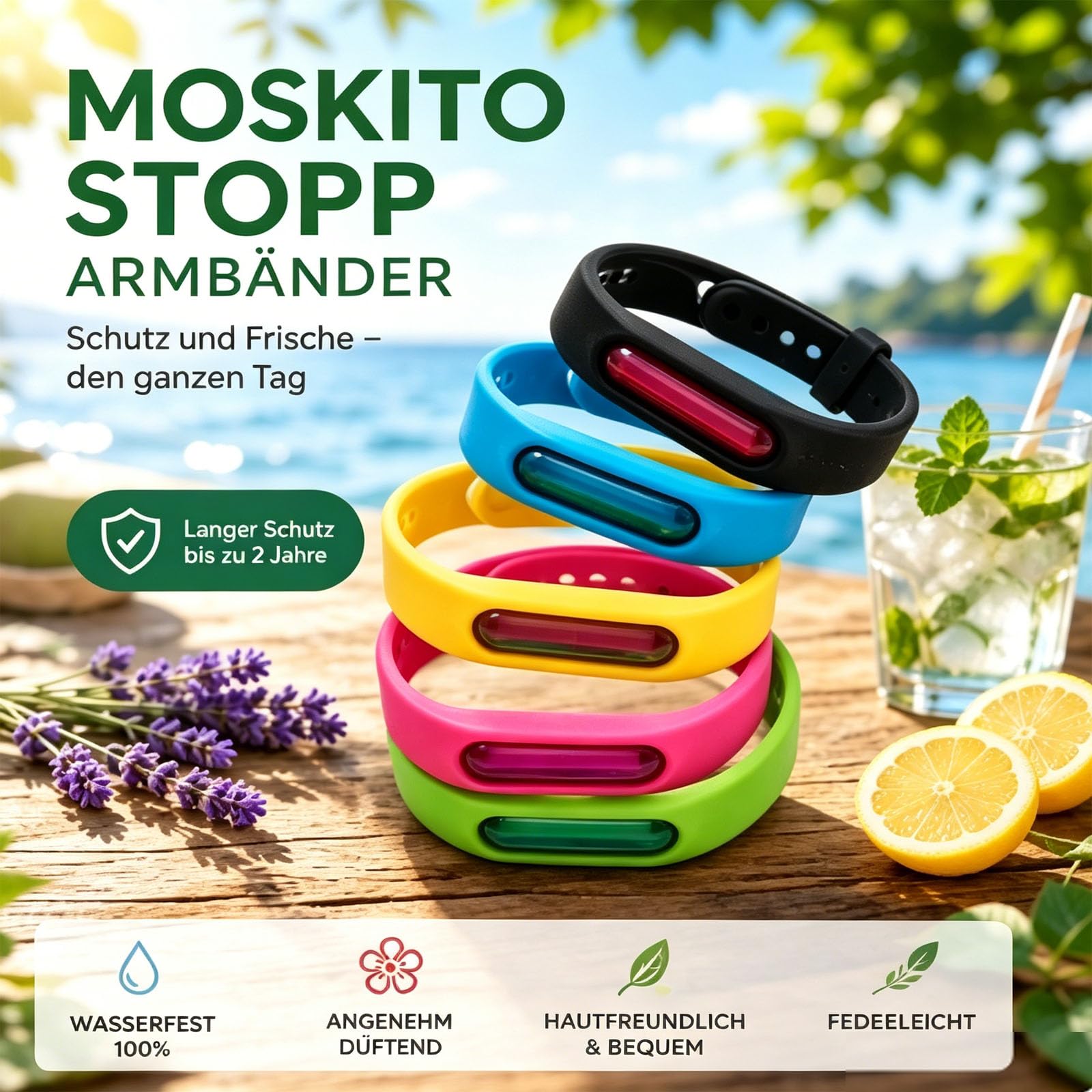 Bronoir Kinder & Erwachsene Verstellbares Silikon Abwehrband Wasserdicht für Camping Outdoor (5PCS)