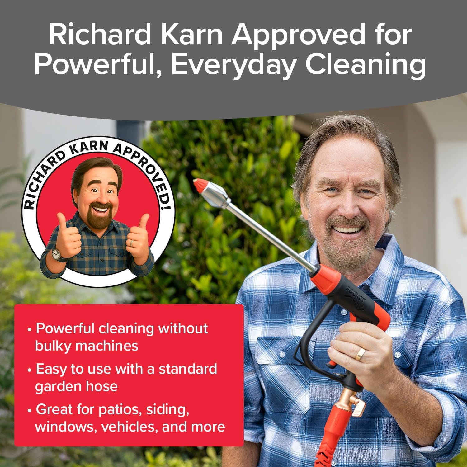 Pocket Hose Arrow, AS SEEN ON TV, Turn Any Garden Hose into a Powerful Cleaner, Flow Force Tech Blasts Dirt & Grime, 4 Precision Tips, Rust-Resistant, Non-Slip Handle, Great for car wash