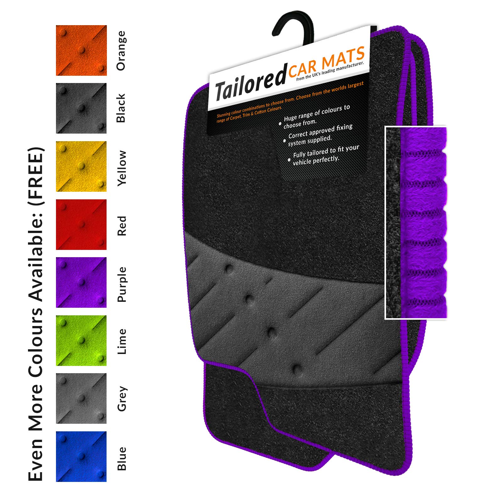 Car Mats FOR Vauxhall Adam 2013+ Charcoal Carpet & Purple Ribbed Trim & Black Full Width Heel Pad [SAPP-1482]