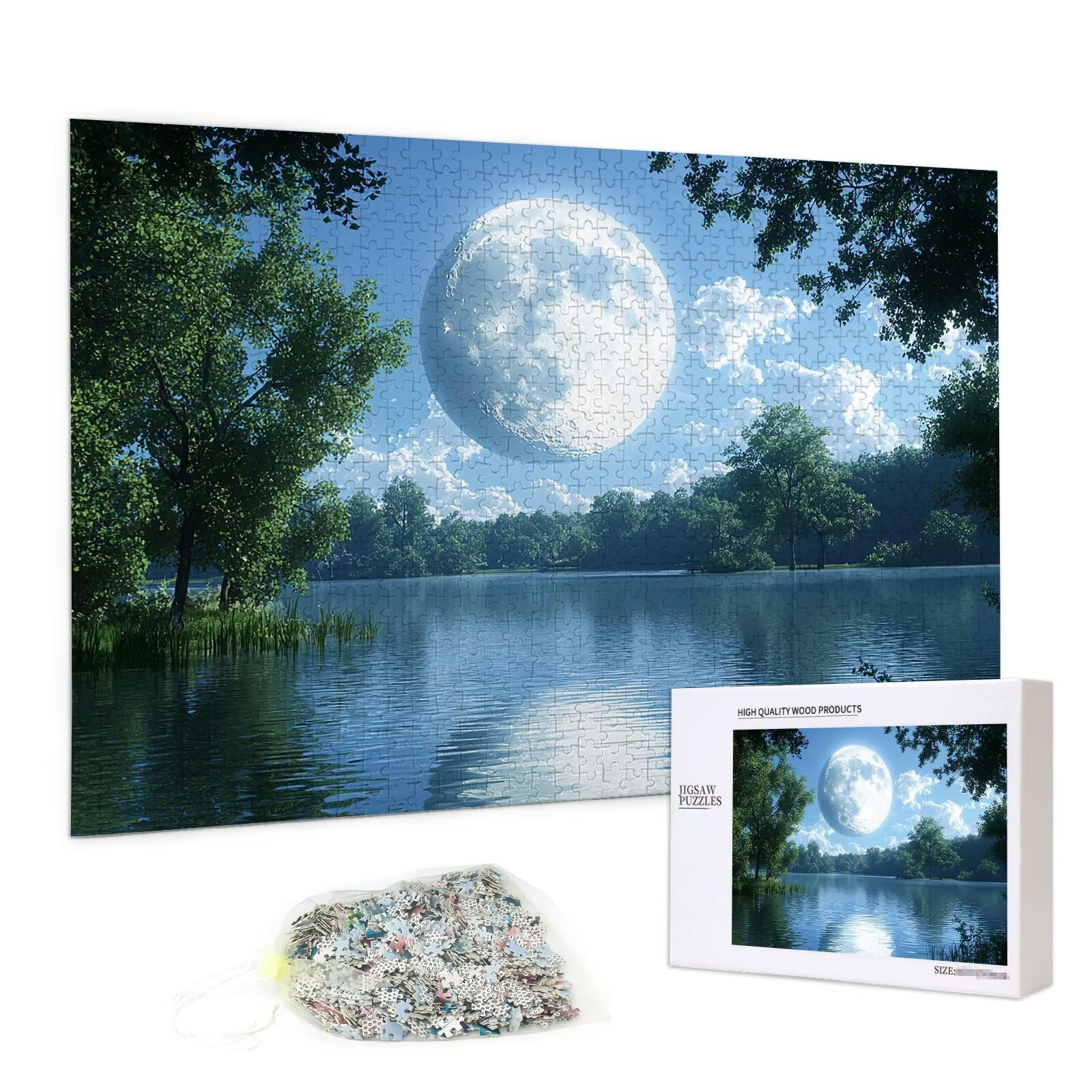Puzzle 2000 sztuk dla dorosłych, drewniane puzzle księżycowe dla dorosłych, trudne drewniane łamigłówki, rodzinne gry edukacyjne, łamigłówki z pudełkiem na prezent do dekoracji domu, prezent dla
