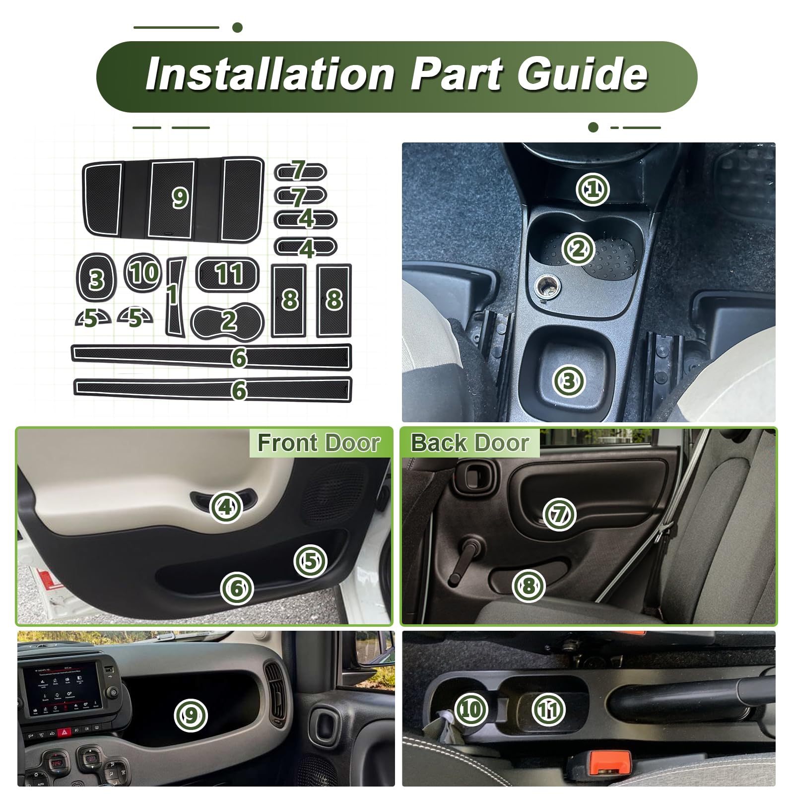 Compatibile con Fiat Panda Cross Hybrid 4x2 2021-2024 2025 Tappetini Antiscivolo per Fiat Panda Tappetini in Gomma per Console Centrale, Porta Bicchieri, Scanalatura Porta (Bianco)