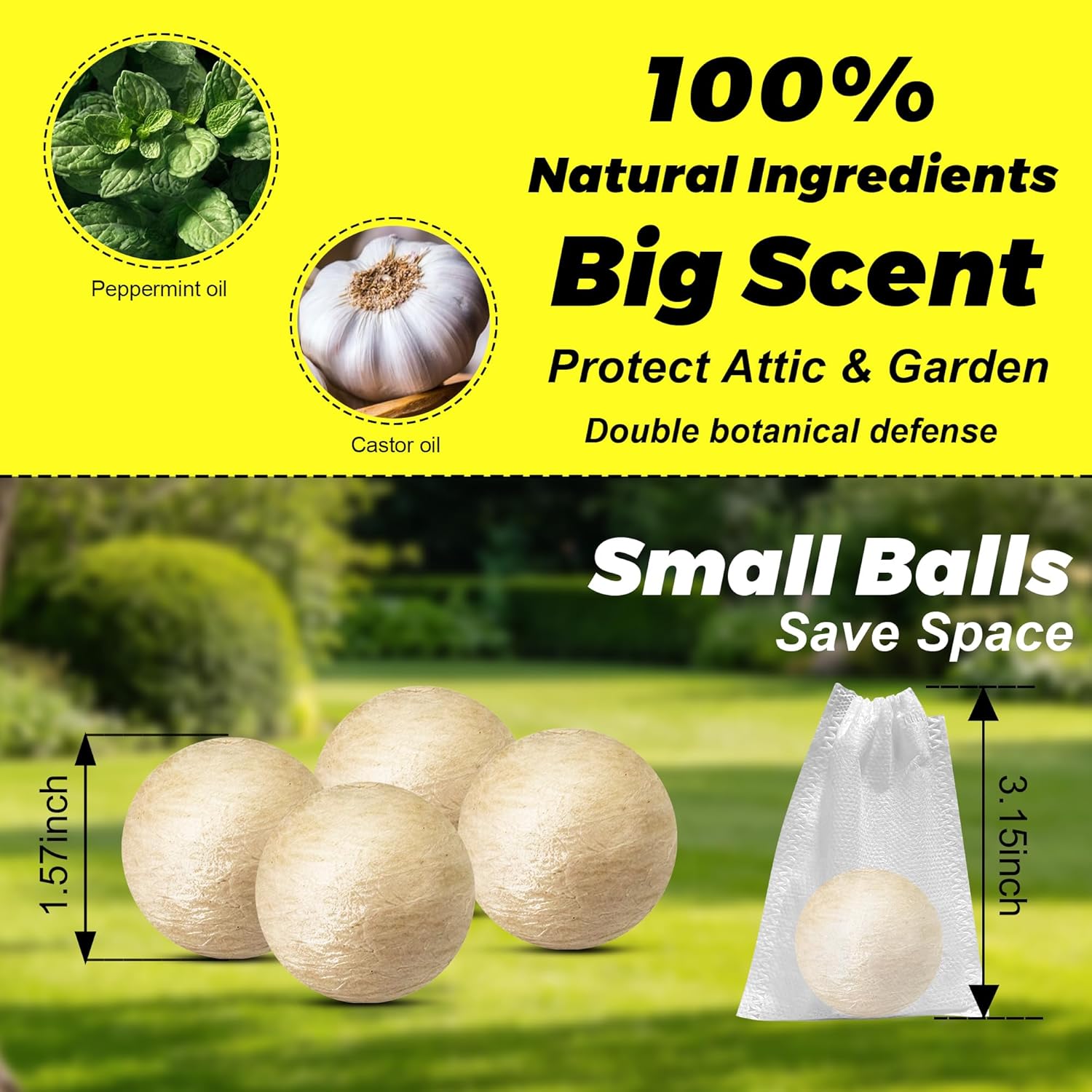 Deer & Rabbit Repellent Balls- Outdoor Animal Deterrent for Garden, Yard, Trees & Plants | Natural, Long-Lasting | Safe for Pets, Kids, Flowers & Vegetables (12PCS)