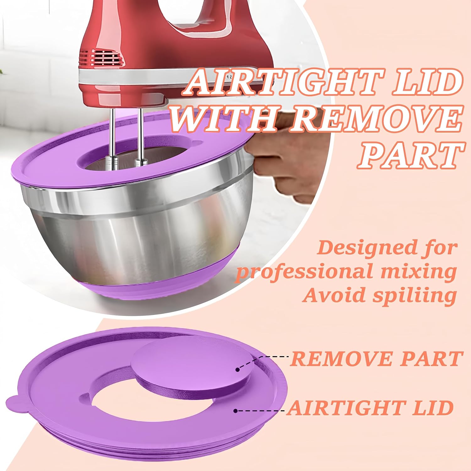 Mixing Bowls with Lids Set,7PCS Stainless Steel Bowls with 3 Grater Attachments and Measuring Spoons,Ideal for Kitchen Cooking & Serving,Non-slip Bottoms Size 6, 4, 3, 2.1,1.5,1,0.63QT (Multicolor)