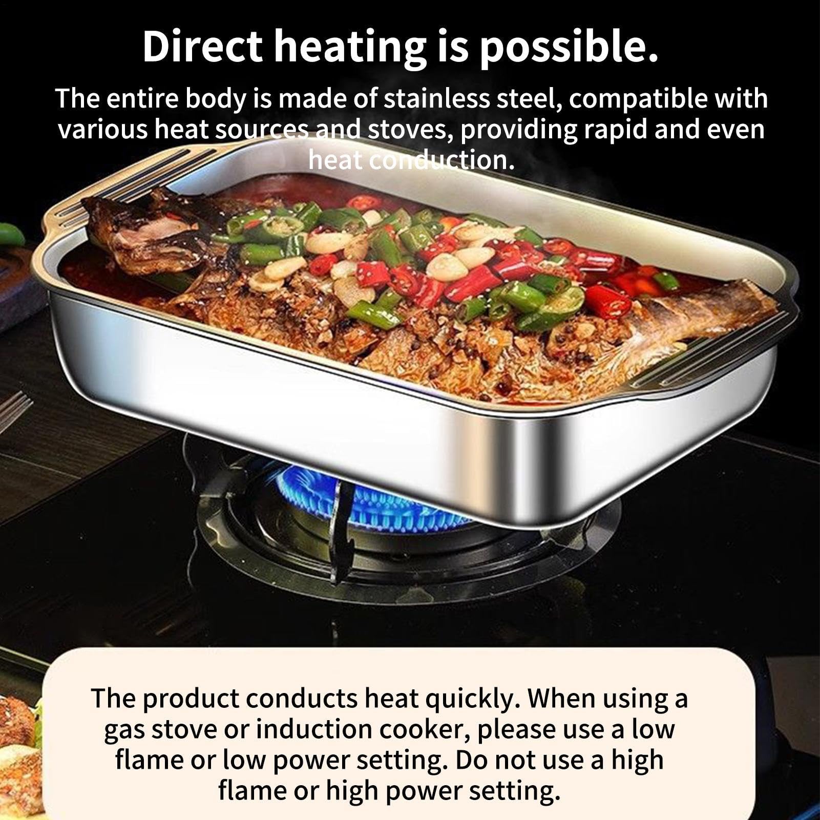 Horno de acero inoxidable, bandeja de horno que incluye tapa y mango, utensilios para hornear a prueba de fugas, para pasteles, pan, galletas, pizza, cocina, casa, fiesta, cocina