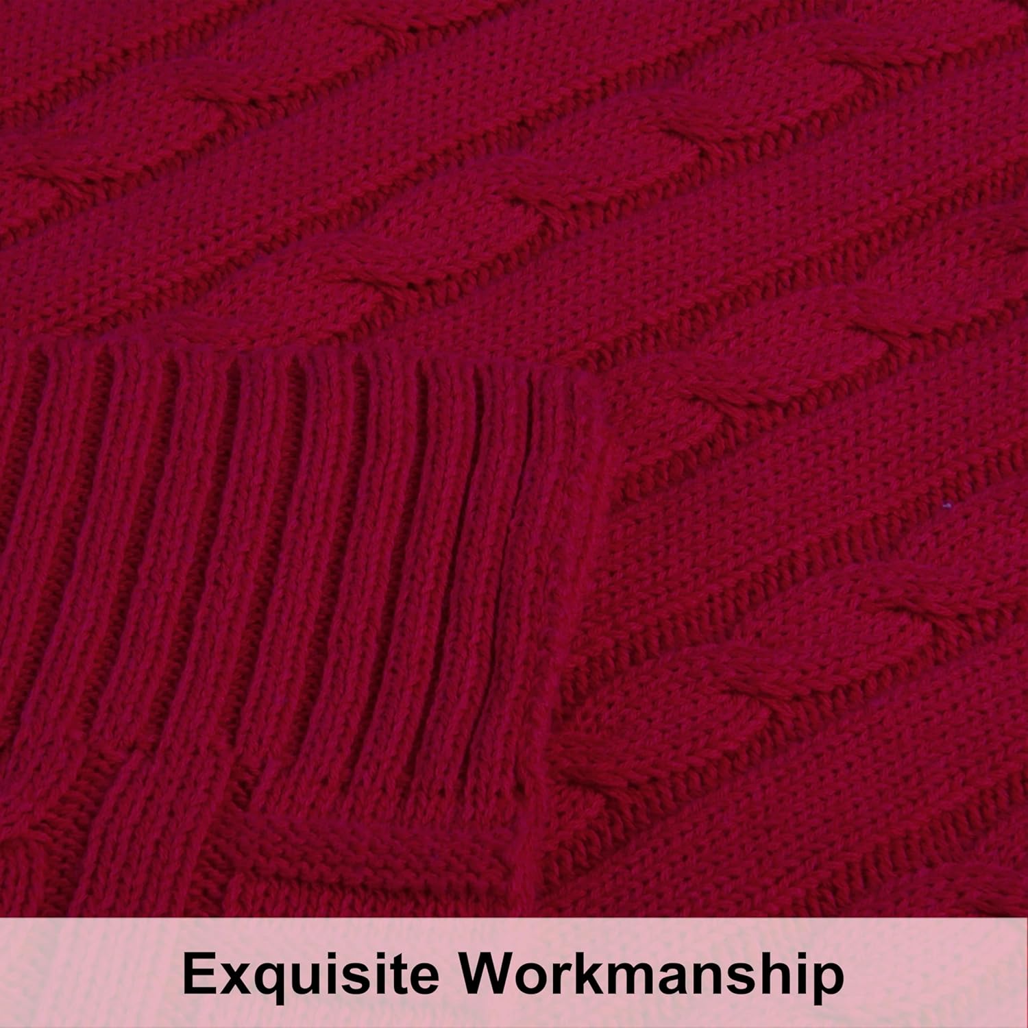 NTBAY 100% Pure Cotton Cable Knit Throw Blanket, Super Soft Warm 51x67 Knitted Throw Blanket for Couch, Sofa, Chair, Bed - Extra Cozy, Machine Washable, Comfortable Home Decor, Red - Image 2