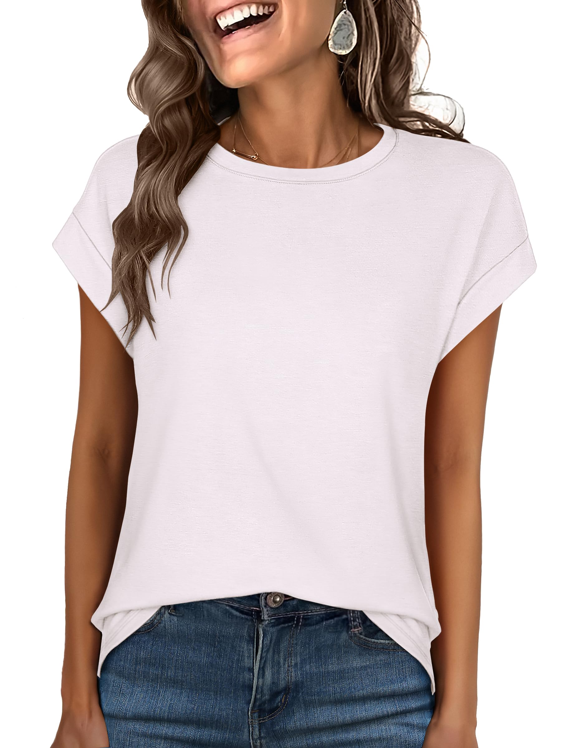 ANRABESS Womens Tops Summer Cap Sleeve Basic Tee Shirts 2025 Trendy Loose Fit Casual Dressy Business Work Tshirts Clothes