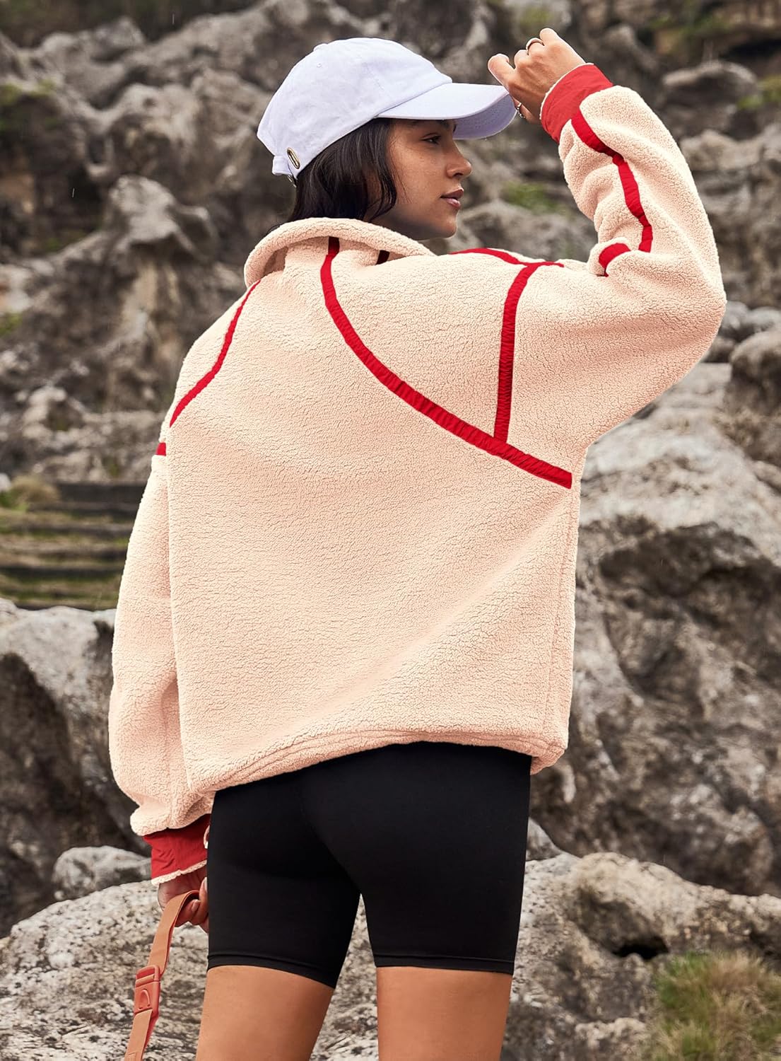 Yanekop Womens Quarter Zip Pullover Sherpa Fleece Jacket Oversized Zip Up Sweatshirt Half Zip Pullover Fuzzy Outerwear - Image 6