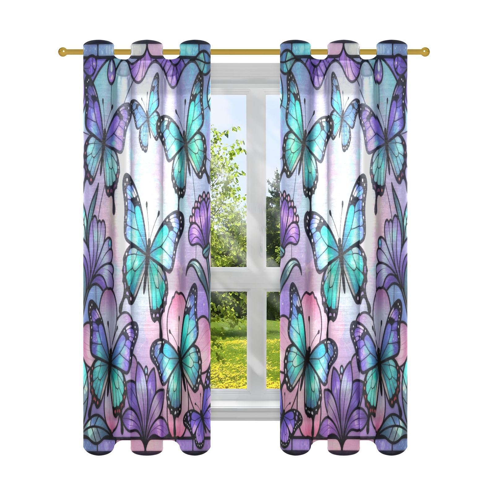 Cortinas opacas decorativas de lino para amantes de las mariposas de ensueño, cortinas opacas para sala de estar, cafetería, juegos de 2 paneles