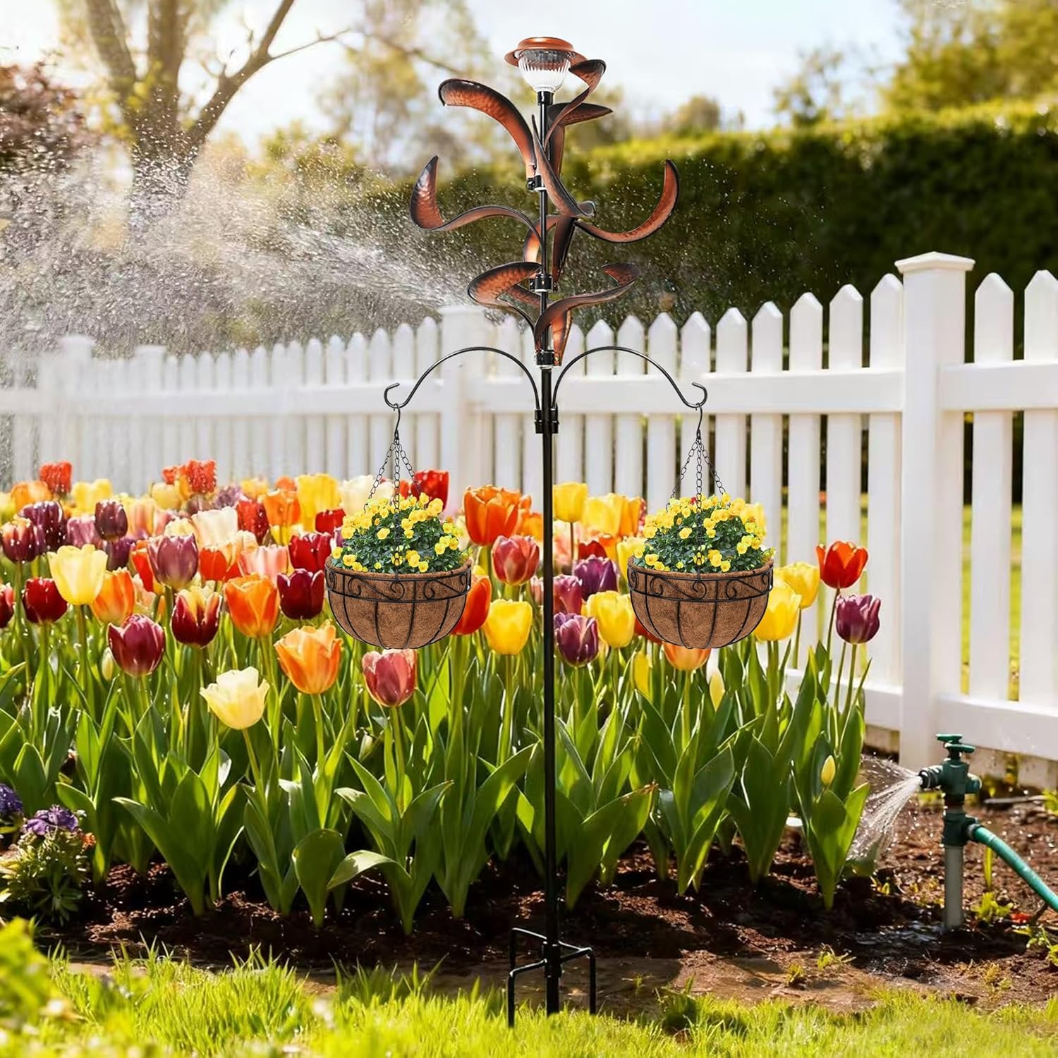 Yard Garden Wind Spinners - Large Outdoor Metal Wind Spinners with Stake, Yard Art Lawn Garden Decor Bronze-Colored Blade Rotator (25.5" W x 81" H)
