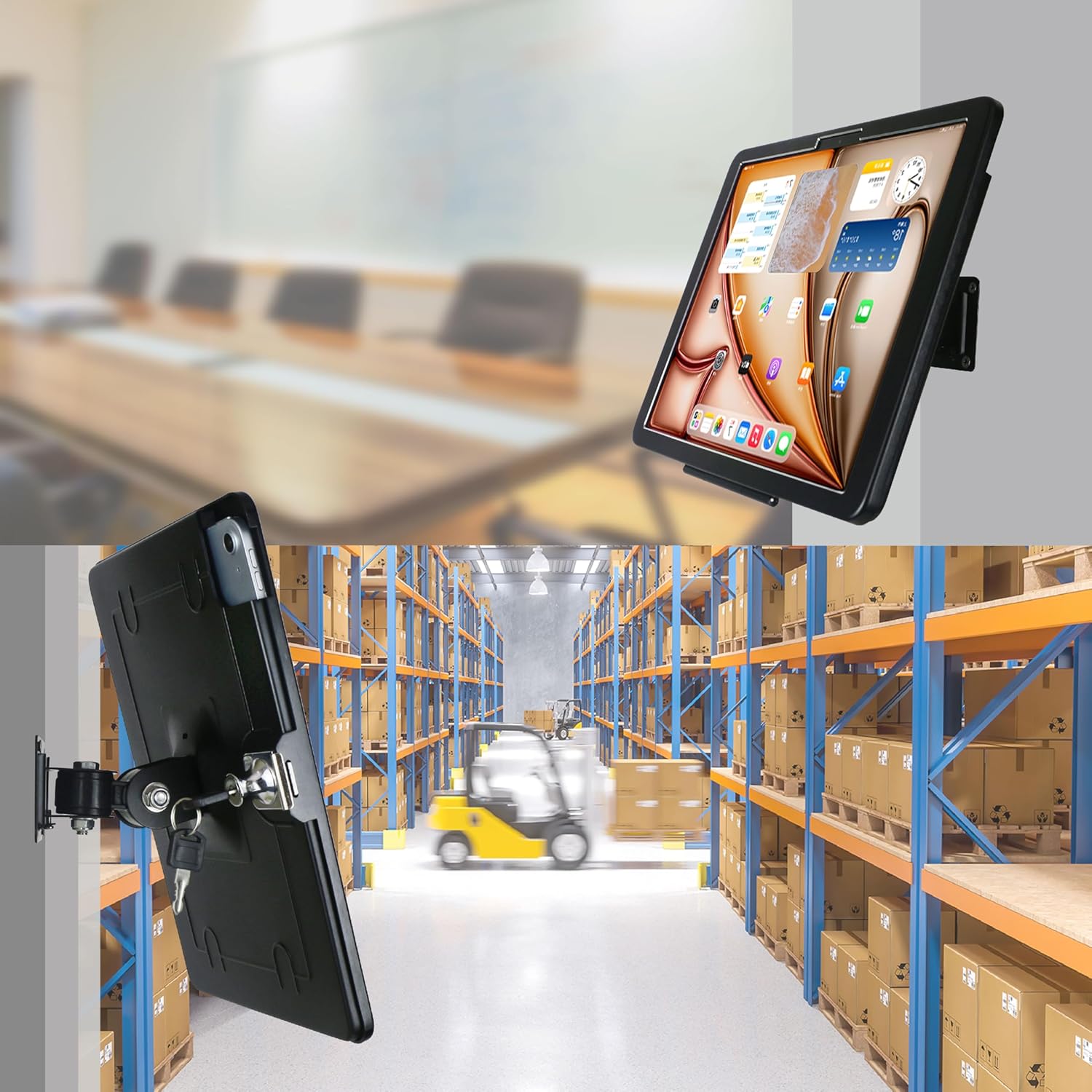 On Wall Mount Bracket for iPad Air 13-inch M3 2025 & M2 2024,Excluding Other 13" iPad,with Lock &Key, Multi Angle Design,Metal,(Black)