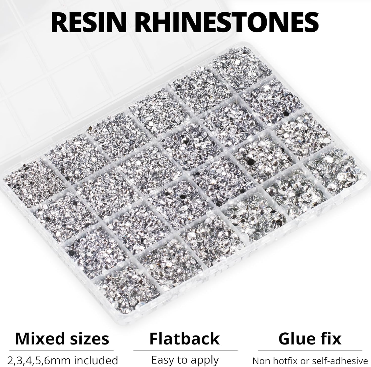 20100Pcs Silver Clear Resin Rhinestones 2,3,4,5,6mm Flatback for Bedazzling Crafting Crafts Clothing Clothes Fabric Shoes Nail Art, Flat Back Gems Diamonds Bedazzler Kit Bulk Jewels Crystals Gemstones