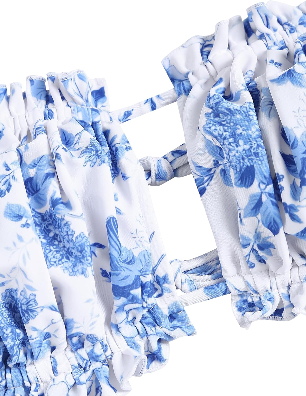 ZAFUL Women 2 Piece Strapless Bikini Swimsuits Ruffle Ribbed Self Tie Bandeau Bikini Set High Cut String Bathing Suits - Image 4