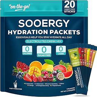 Electrolytes Powder Packets Sugar Free Hydration Packets, 7 Flavors Liquid Daily IV Electrolyte Drink Mixes for Rehydration with Electrolytes, Vitamins, 0 Calorie, 20 Sticks
