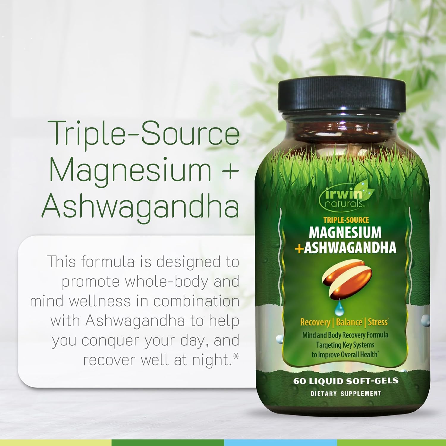 Irwin Naturals Triple Source Magnesium + Ashwagandha, 60 Liquid Soft-Gels