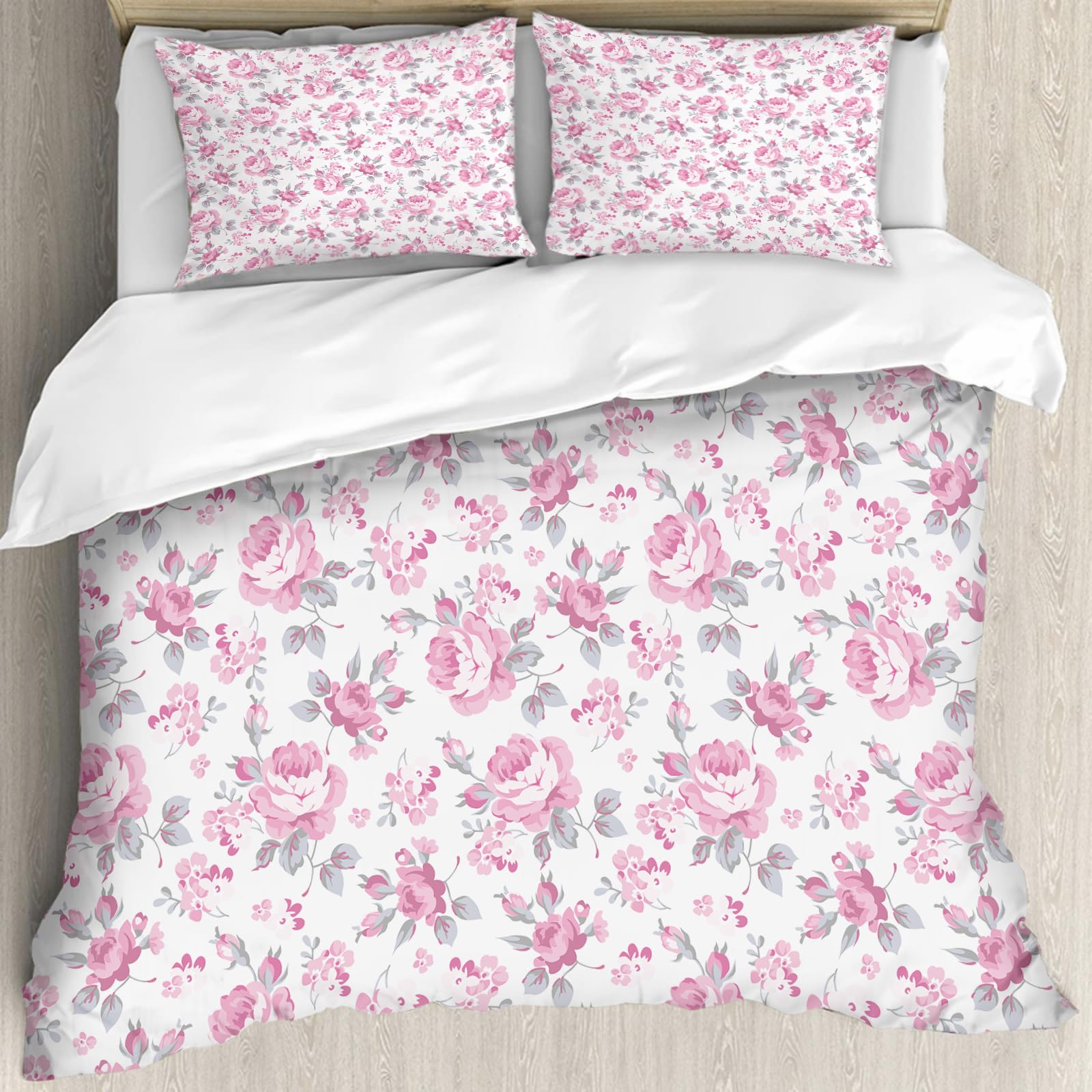 Housse de couette anti-allergique fleurs Shabby Chic 228x264cm avec taies d'oreiller