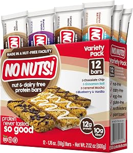 No Nuts! Protein Bars Energy Bars - 100% Nut Free Dairy Free Vegan Protein Bars, Vegan Protein Bars Variety Pack of 12, Organic, Kosher, Egg-Free, Non-Gmo & Dairy Free Protein Bars
