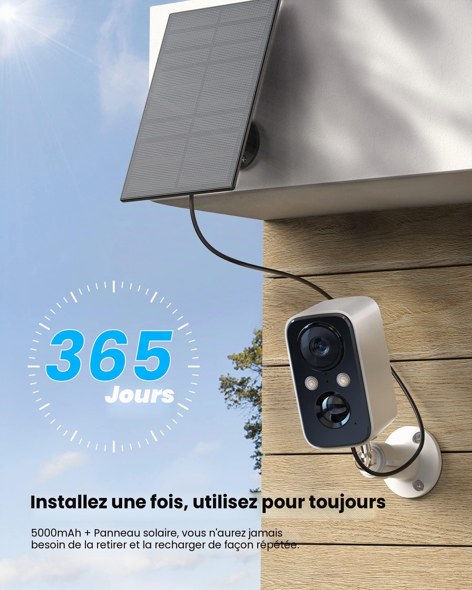 FOAOOD Caméra Surveillance WiFi Extérieure sans Fil avec Panneau Solaire,Caméra Surveillance WiFi avec Vision Nocturne Couleur, Détection Humaine PIR, Audio Bidirectionnel, Étanche IP66