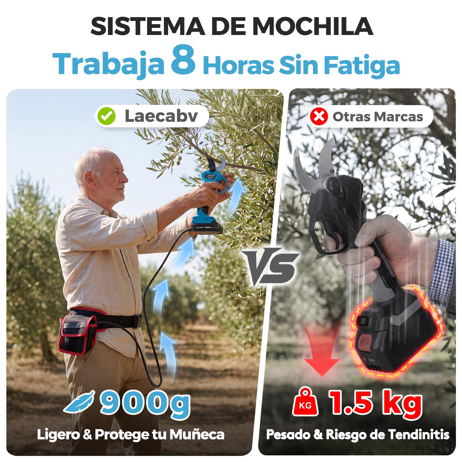 Laecabv Tijeras de podar electricas 40mm progresivo 2 Recargable Litio Batería para jardinería viñedos árboles frutales