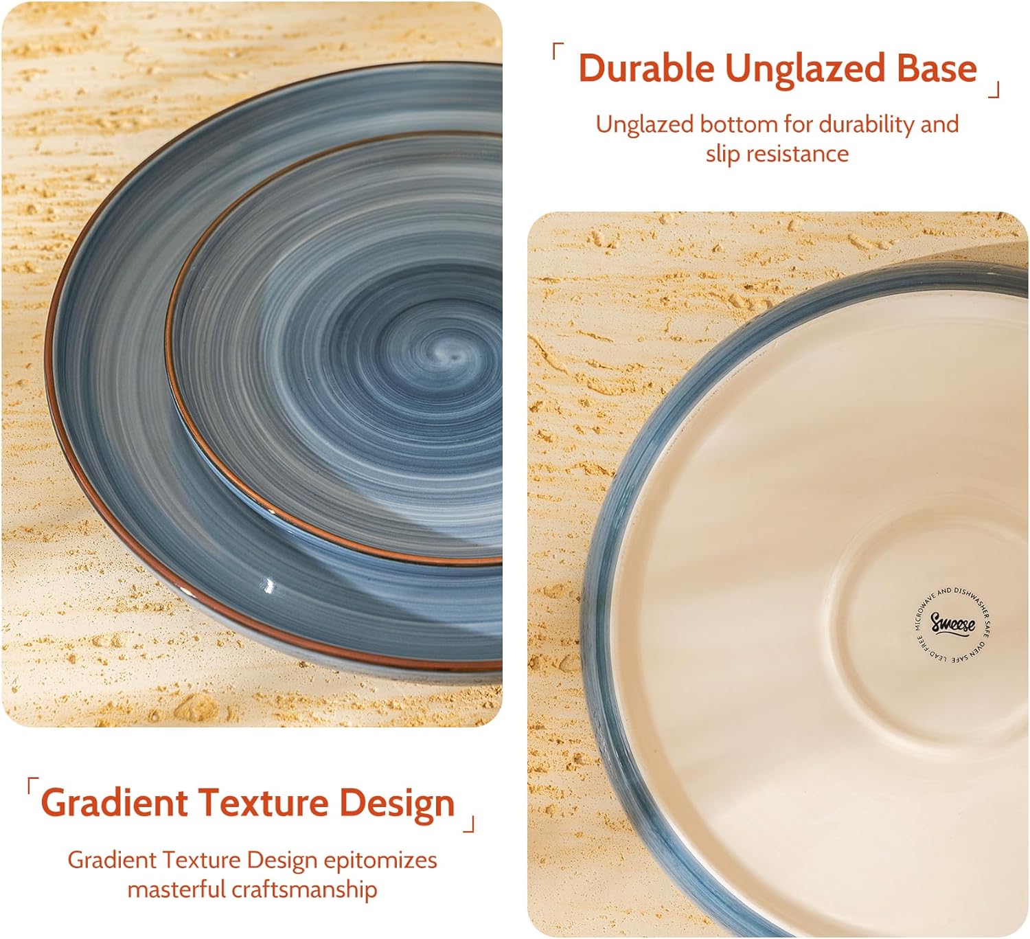 Sweese Porcelain Dessert Plates 7.4 Inch - Round Salad/Appetizer Plate Set, Microwave Dishwasher Safe, Set of 6, Cool Assorted Colors - Image 4