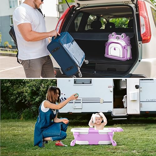 Miniatura 7 de Bañera plegable para bebés y niños pequeños con monitor de temperatura en tiempo real + cojín flotante, juego de bañera plegable para bebés