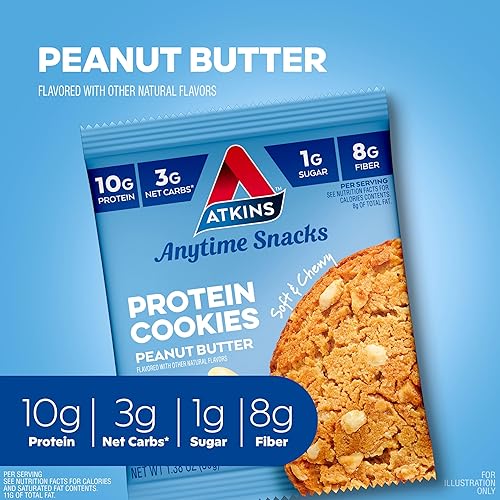 Miniatura 31 de Atkins Galleta de proteína con chispas de chocolate, postre proteico, rico en fibra, 0.11 onzas de carbohidratos netos, 0.04 oz de azúcar, apto
