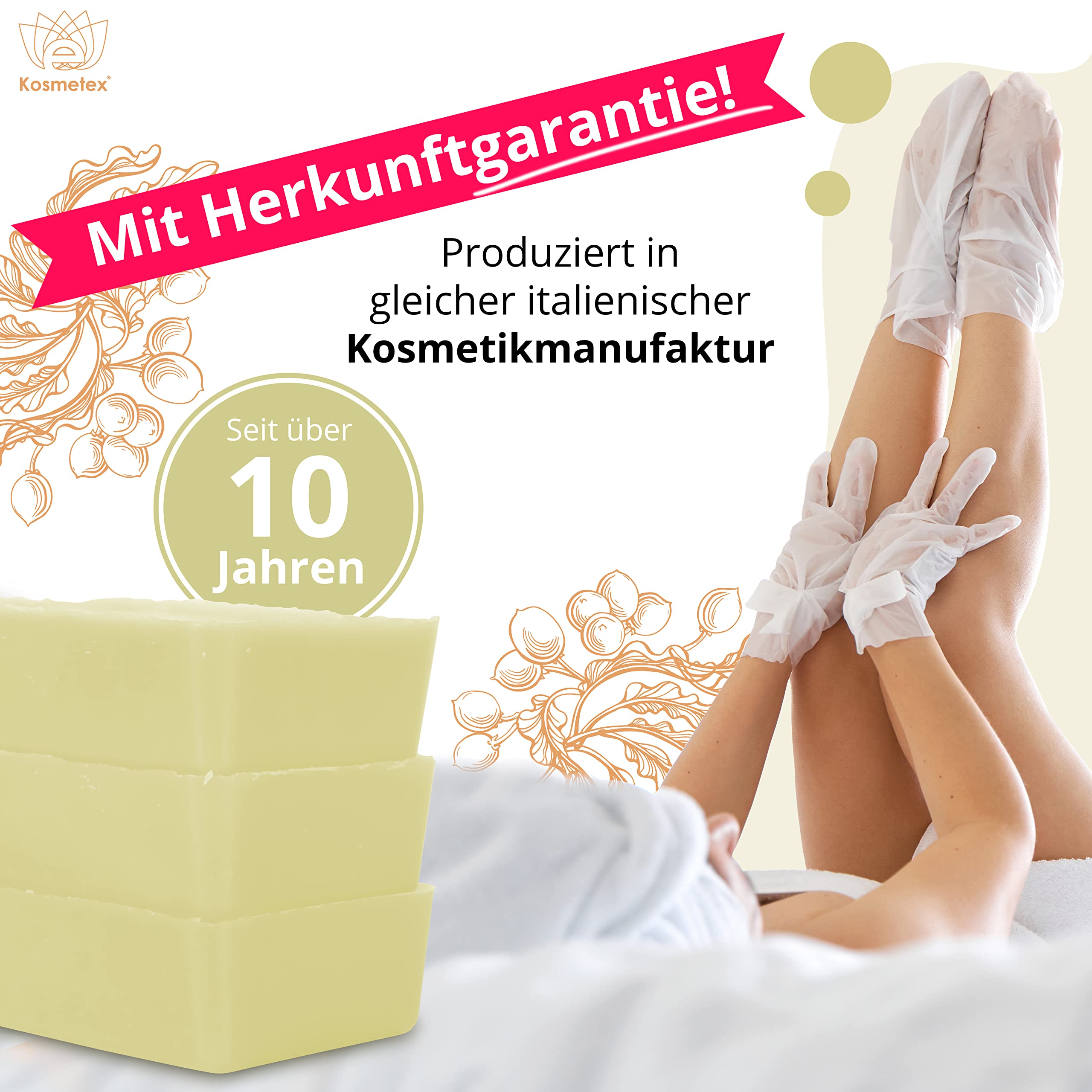 Kosmetex Wellness-Paraffinbad Karite Sheabutter – Paraffin-Entspannungsbad für Hände und Füße – Paraffinwachs – Paraffin-Block für Wachserwärmer (2x 500ml)