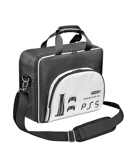 DEVASO Case Storage Bag for PS5, Console Carrying Case Compatible Playstation 5 and PS5 Digital Edition, Travel PS5 Bag for Playstation Controller, Black&White, One-shoulder Diagonal