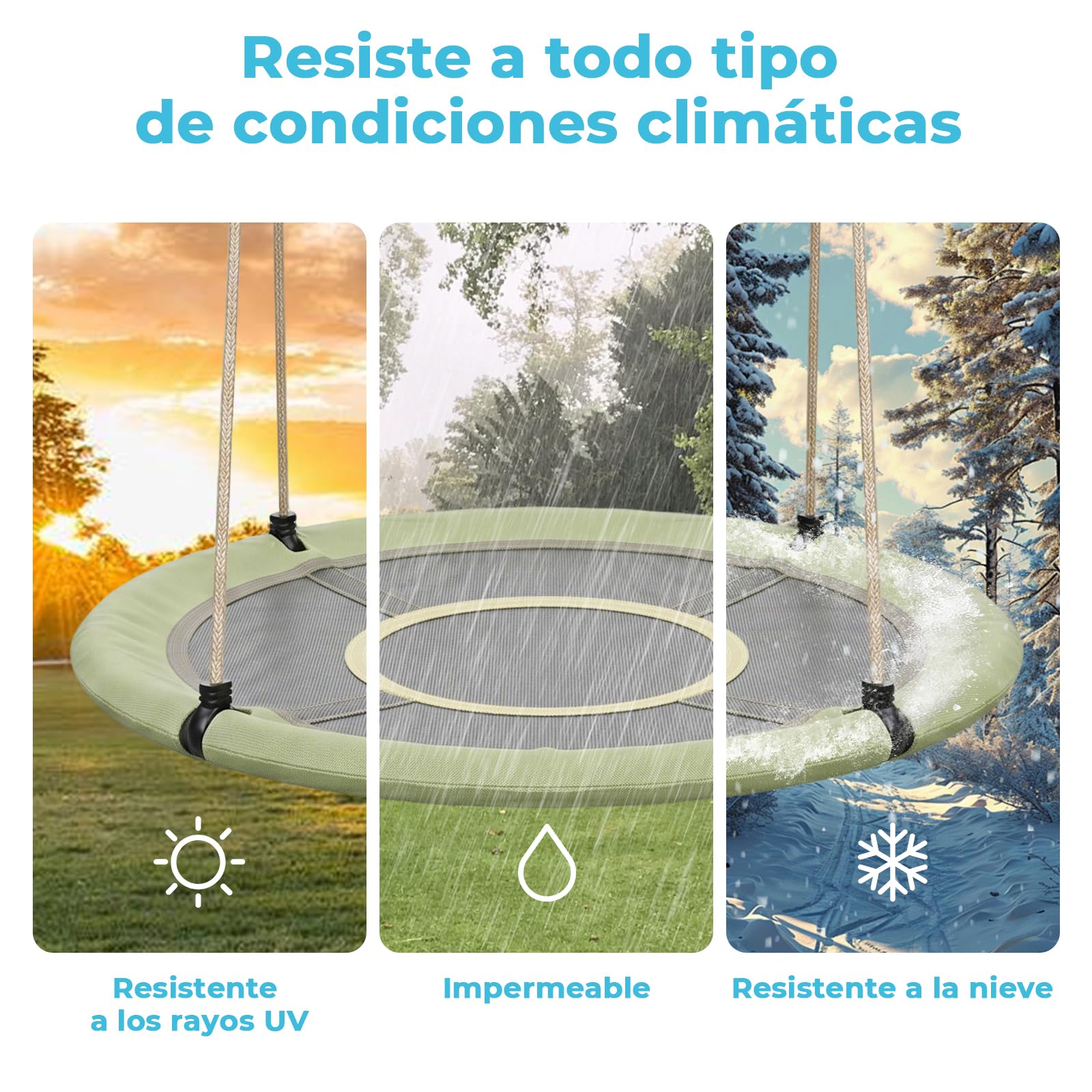 Nido de Columpio para Interior y Exterior, 120cm de Diámetro, Columpio Tipo Plato con Cuerdas Ajustables de 100 a 180cm, hasta 300kg, Resistente a la Intemperie, Columpio para Niños y Adultos