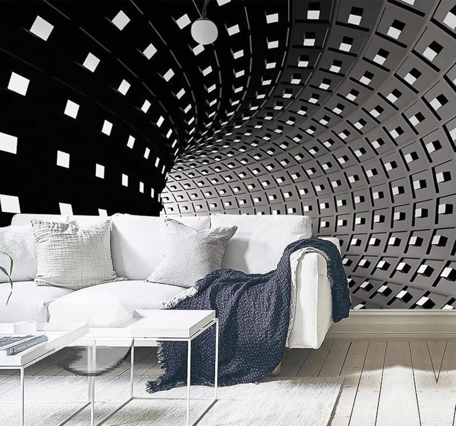 XLMING Abstract Three Dimensional Black and White Tunnel Extended Space 3D Wallpaper Silky Texture Home Study Office Grey Dining Room Sofa Bedroom Living Room TV Backdrop-250cm×170cm
