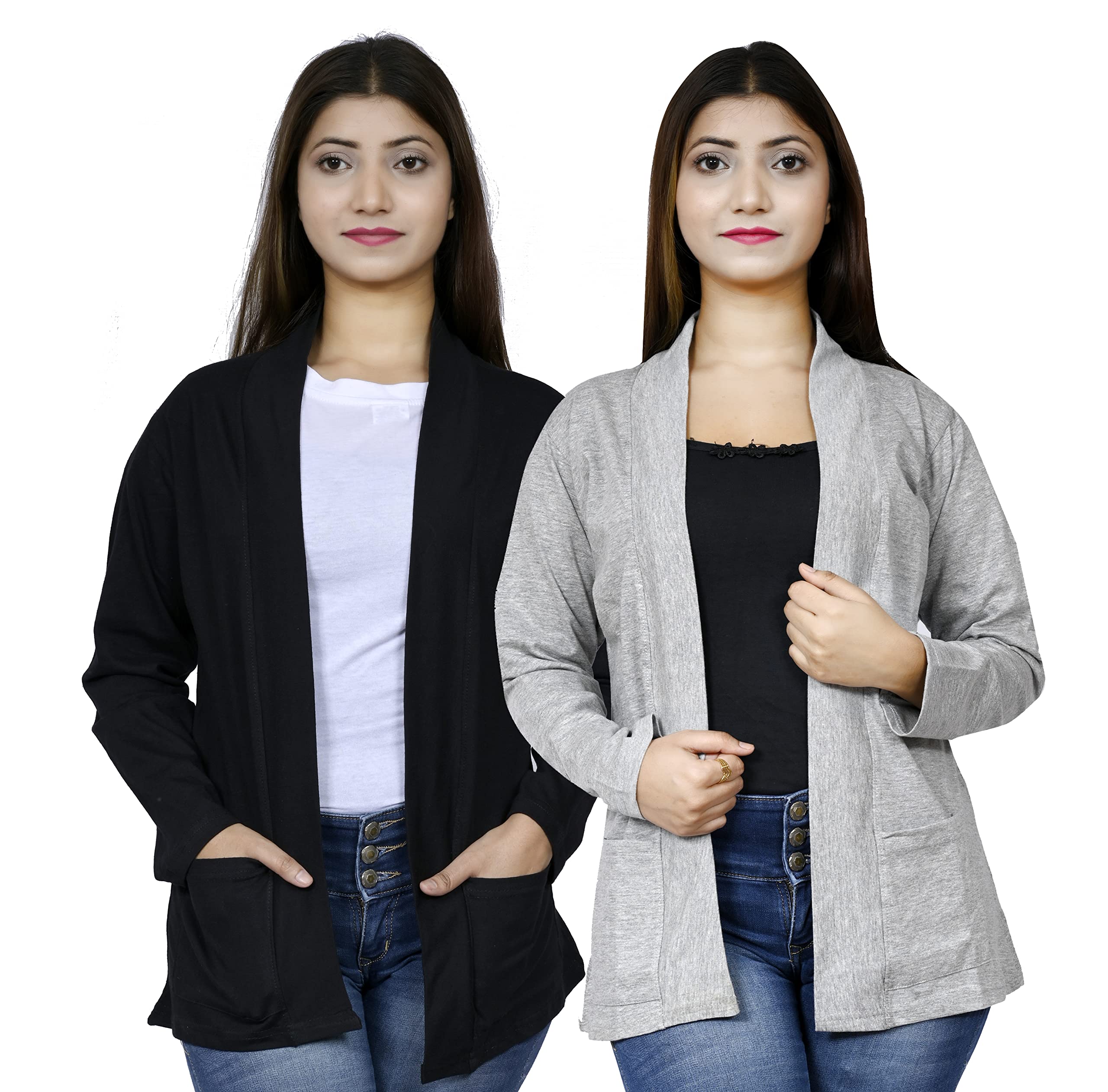 kg best collection Women Pocket Shrug Pack of Two(Black,LightGrey)-picture-4